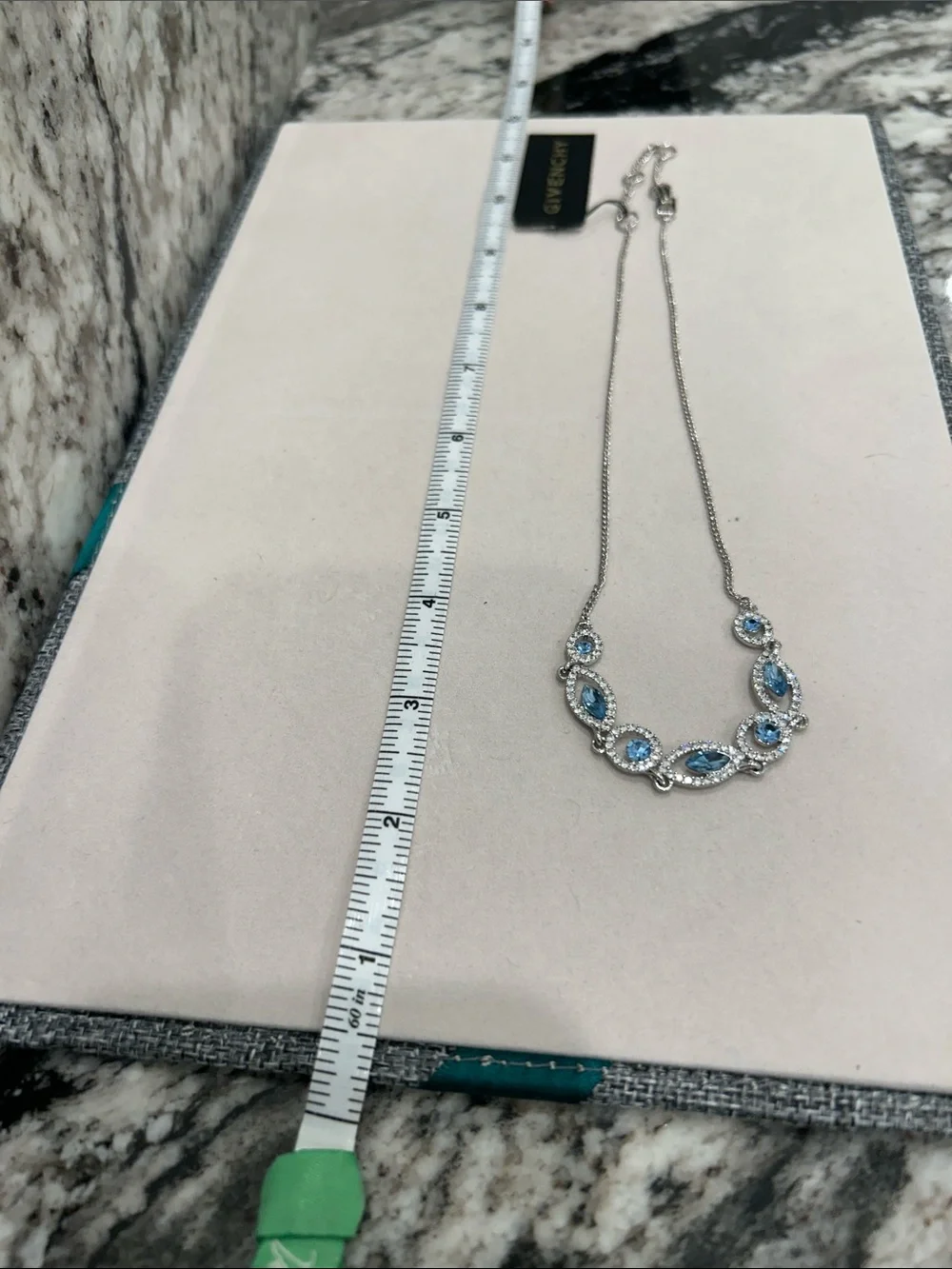 Givenchy Silver Necklace with Light Blue Crystals